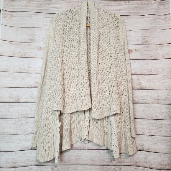 Anthropologie Sirretta Cardigan With Lace Trim Knitted & Knotted Women's Size L - Picture 1 of 16